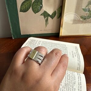 Vintage Mexican silver square 2-tone ring